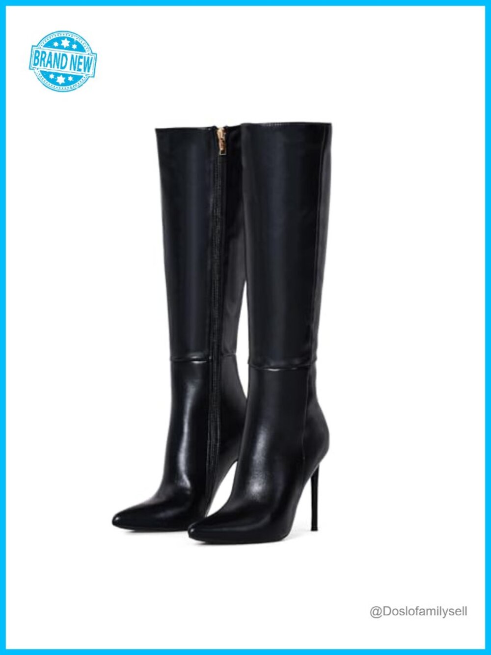 Women's Knee High Stiletto Boots Faux Leather Pointed Toe